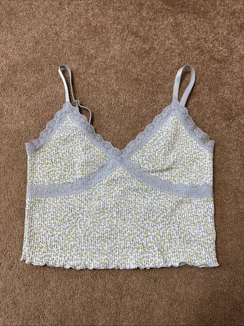 H&M Light Gray Floral Smocked Lace-Trim Cami